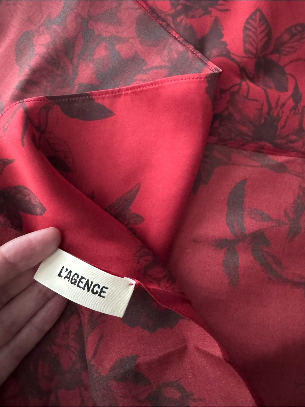 L'AGENCE Crimson Floral Silk Scarf